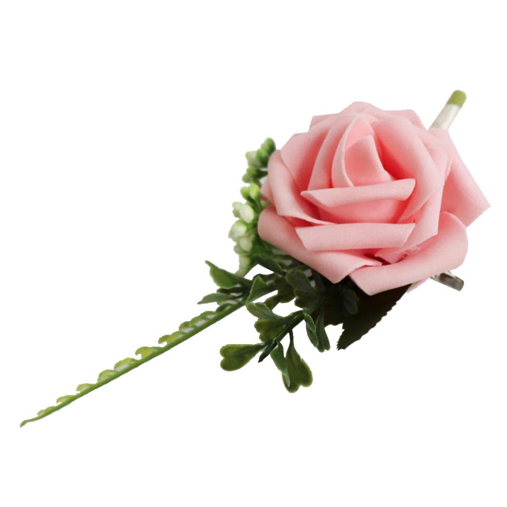 Boutonnière de mariage rose anti-flétrissement - Kit de 2 fleurs artificielles pour costume