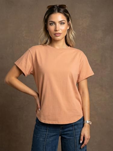 Image of JUNEBERRY Pure 100% Cotton Oversized Loose Fit Drop Shoulder Round Neck Boyfriend Fit Solid Half Sleeves T-Shirt for Women & Girls (Sizes: S to 2XL)