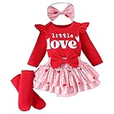 Generisch Baby Mädchen Valentinstag Set Langarm Strampler Mit Tutu Rock Und Socken Headband Vierteiliges Outfit für Neugeborene Feierliche Anlässe(Red, 2-3 Years)