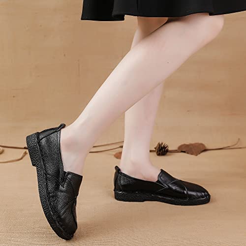 Image of Trsorini Women Leather Loafers Slip-on Casual Flat Shoes