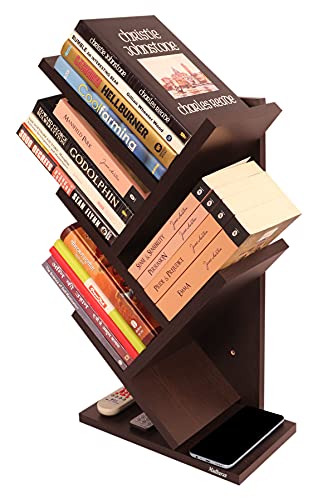 Image of Madhuran Studio Engineered Wood Wall Mounted Space Saving Books Shelf (31x17x60 CM, Wenge) Home Office Library Bedroom Decor Items Multipurpose Accessories Stands