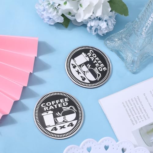Image of GORGECRAFT 2Pcs Coffee Rated Badge Round Car Stickers Self Adhesive Metal Car Badge Emblem 4 x 4 Car Decals Stickers Car Decorative Emblem Compatible with Vehicles Trucks SUV RV