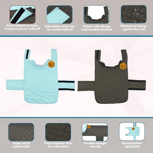 Image of Sage Square Double-Sided Quilted Dog Jacket - Weather-Resistant, Lightweight, Waterproof, Designed for Comfort & Warmth, Adjustable Fit, for Indoors or Outdoors (Small - 10 Inches, Sky Blue)