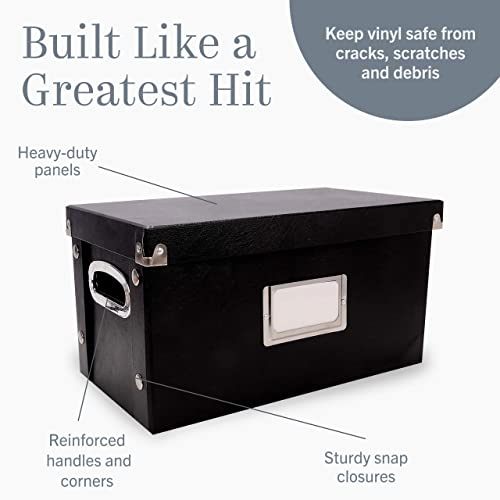 Image of Snap-N-Store 45 RPM Vinyl Record Box, Collapsible Storage Case, Black