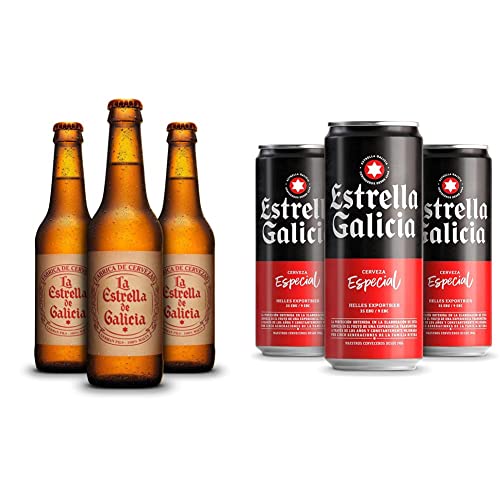 Estrella Galicia Especial y La Estrella de Galicia - Pack Combinado de Cerveza Estrella Galicia Especial de 24 Latas x 33 cl, Alc 5,5% Vol y La Estrella de Galicia de 24 Botellas x 33 cl, Alc 4,7% Vol