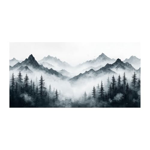 Impression sur toile forêt arbres montagnes grand tableau paysage décoration murale 80x160cm
