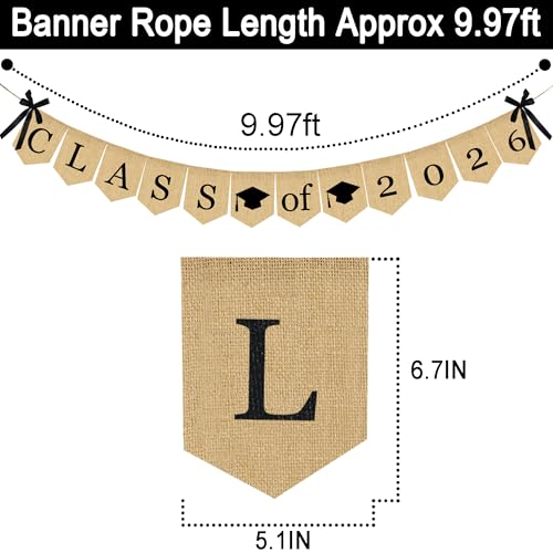 Image of Burlap Class of 2026 Graduation Banner - No DIY Required | Rustic Vintage Graduation Decorations Sign for College Grad Party and High School Grad Party Supplies 2026