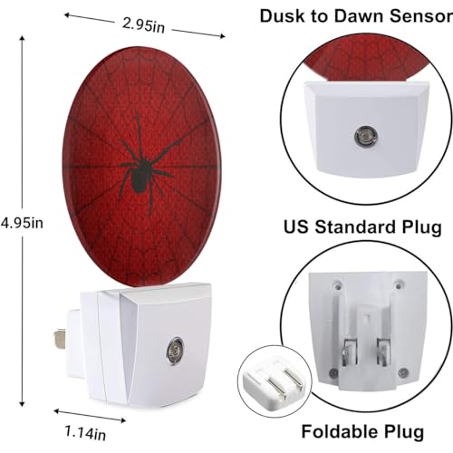 Image of Red Spider Web Night Lights Plug into Wall Hero Theme Spider Night Light Lamp Auto on /Off for Son Boys Men Boyfriends Halloween Birthday Father's Day Gift