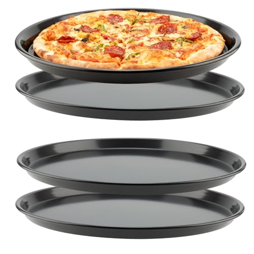 CHUIFAI 4 Stück Pizzablech rund 32 cm, Antihaft Pizza Backblech, Pizza Ofenblech Karbonstahl Pizzaform für Ofen, hitzebeständig bis 260 °C