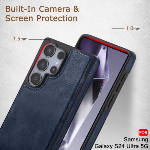 Image of TheGiftKart Genuine Leather Finish Back Cover Case for Samsung Galaxy S24 Ultra 5G | Shockproof Design | Raised Edges for Camera & Screen Protection | Stunning Minimalist Design Back Cover (Blue)