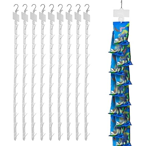 8 Pack Station Hanging Strips Plastic Display Merchandise Strip with Clips Hooks for Retail Display with Lable Header (White) Cover