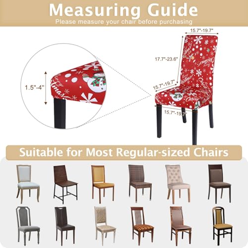 Image of SearchI Christmas Chair Covers Set of 6, Stretch Xmas Kitchen Chair Cover Removable Washable Holiday Parsons Chair Slipcovers for Dining Room, Christmas Decoration, Ceremony(Snowman+Snowflake)