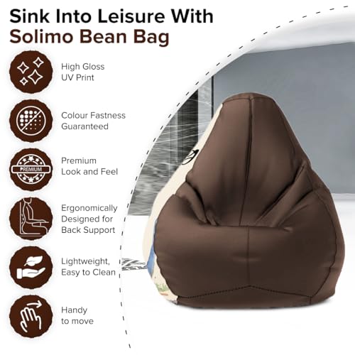 Image of Amazon Brand - Solimo 4XL Premium Faux Leather Bean Bag Combo with Footrest & Cushion, Filled with Beans | Capacity: Upto 6 Ft 5 in Height, 125 KG Weight | Bean Bag with Beans | Change is Scary Print