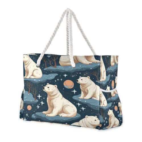 ATTX Cute Polar Bear Beach Bags for Women - Large Beach Bags with Zipper Waterproof Sandproof Swim Pool Bag Large Tote#73