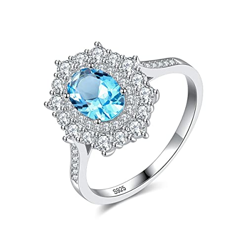 Bijoux fins bague aigue-marine et diamants, cadeau de mariage en argent 925