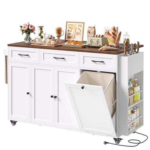 FirFurd Ilot Central Cuisine avec Rangement et Prise/USB, Meuble Cuisine avec Plan de Travail Pliable, Desserte îlot de Cuisine sur roulettes, Salles à...