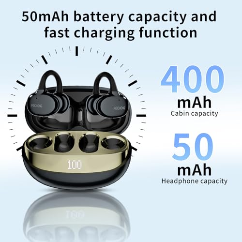 Image of PEICHENG Earbuds Wireless Bluetooth Earphones, 5H Playback 50mAh+400mAh Power Case with Digital Display (Dark Grey)