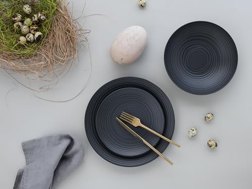 CreaTable, 20569, Serie Lava Stone Black, 18-teiliges Geschirrset für 6 Personen, Teller Set aus Steinzeug, spülmaschinen- und mikrowellengeeignet, Made in Portugal