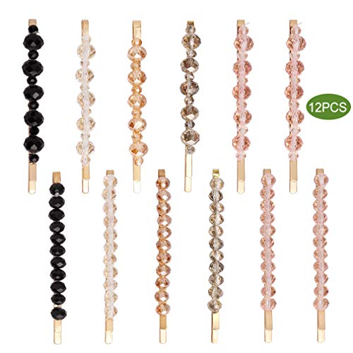 Hair Pins Hair Clips, Cubaco 12 Pack Fashion Crystal Metal Hair Barrettes Bobby Pins Decorative Hair Styling for Women