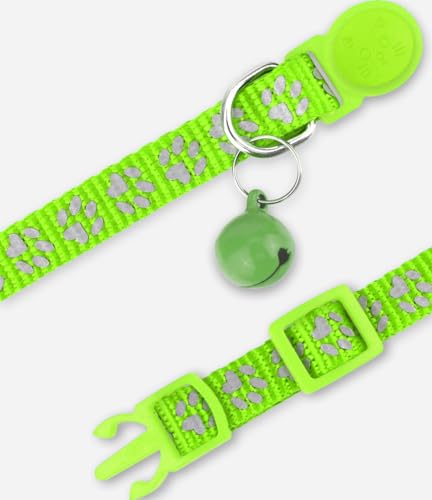 Taglory-Reflective-Cat-Collars-Breakaway-with-Bell-2-Pack-Girl-Boy-Pet-Kitten-Collar-Adjustable-75-125-Inch-Green
