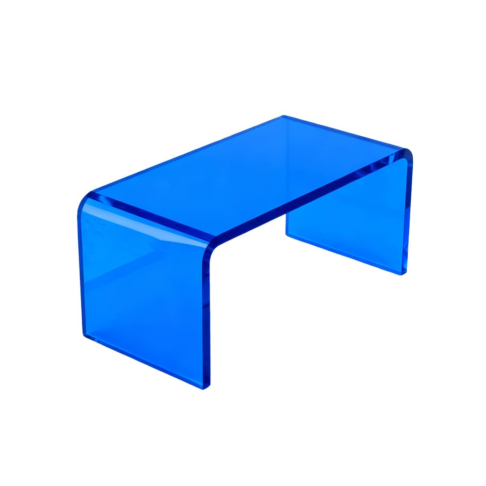 SXZenSpace Acrylic Riser Display Stand, Clear C-Shaped Coffee Side Table | Versatile Floating Small for Cupcake, Collectibles Display, Retail Showcase, Decorations,Blue,32 * 23 23.5cm