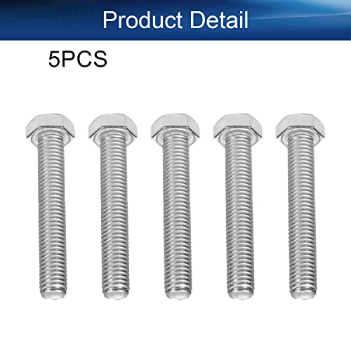 Image of Bettomshin 5Pcs M8 x 50mm Hex Bolts, 304 Stainless Steel 1.25mm Thread Pitch Fully Threaded Metric Hex Head Screw Bolts, Hexagon Screw Bolt, Hex Tap Bolts, Silver, A2-70 (Overall Size 55.3x13x13mm)