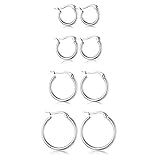 CVAYU 4 Pairs Stainless Steel Round Hoop Cute Huggie Earrings For Women Small Hoop Earring Set(10mm,15mm,20mm,25mm) (Silver Tone-4Pairs)