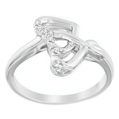 Original Classics .925 Sterling Silver Round Cut Diamond Accent Heart Ribbon Ring (0.05 Cttw, H-I Color, I1-I2 Clarity) - Size 6