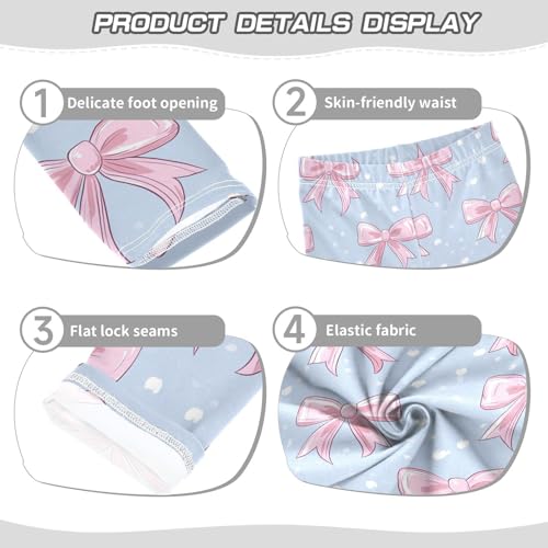 Wusikd Cute Pink Bows Girls' Leggings Toddler Doodles Ribbons Kids Yoga Pants Dance Active Tights 4T3