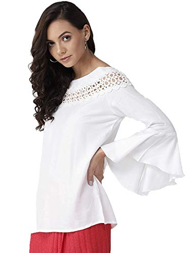 Image of Style Quotient Women Solid Off White Viscose Rayon Smart Casual top