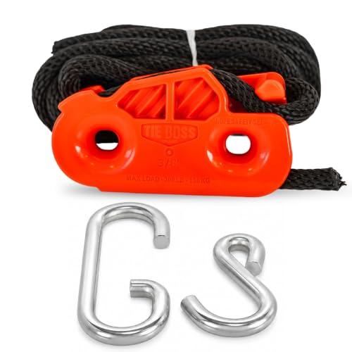 Tie Boss - 3/8 Inch Heavy Duty (300 lbs Working Load Limit) Weather Resistant Tie Down Rope Tightening System (w/15 ft Rope) - Orange