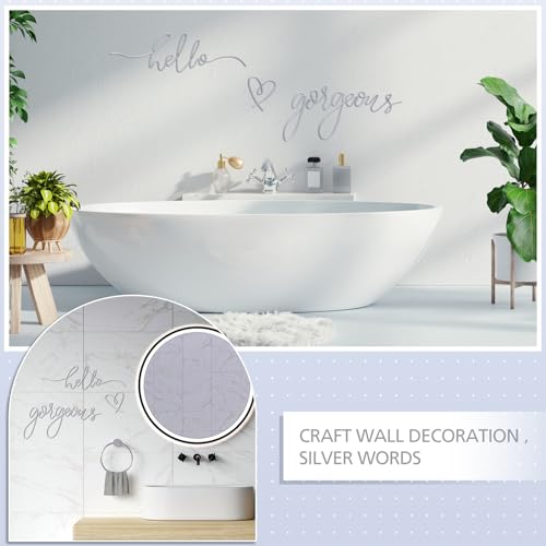 Image of Hicarer Metal Hello Gorgeous Wall Art Minimalist Decor for Bedroom Bathroom Living Room Dressing Room Salon Office Home Decorations Easy to Install Wall Decor(Silver,Classic Style)