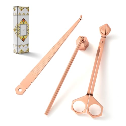 PATOISE 3-in-1 Candle Accessory Set, Wick Trimmer, Candle Snuffer, Wick Spoon, Stainless Steel Material Perfect for Candle Lovers(Rose Gold)