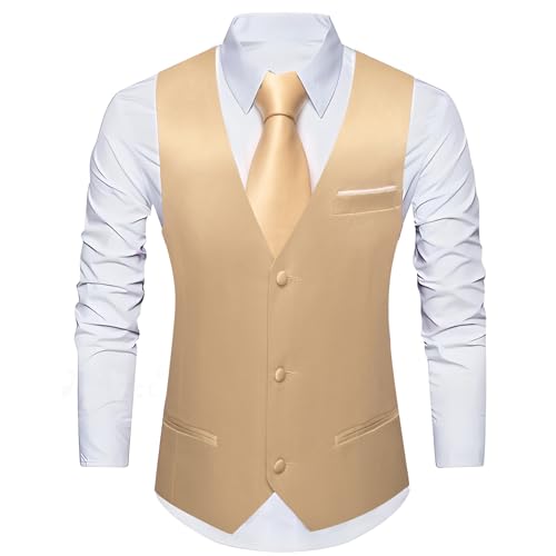 Image of Barry.Wang Vest for Men Business /Leisure Dress Suit Vests V-neck 2 Pockets Wedding Party Tuxedo Satin Waistcoat