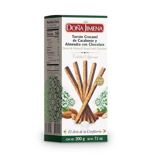 DOÑA JIMENA - Sticks Turrón Crocanti de Cacahuete y Almendra con Chocolate (Al Punto de Sal) 200 Gramos