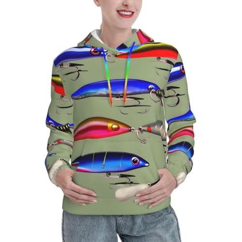 Sweat à capuche femme EdWal style hoodie imprimé leurre de pêche avec poche ventrale