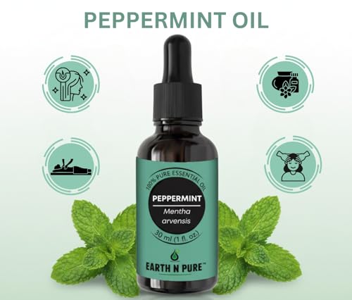 Image of Earth N Pure Peppermint Essential Oil (Pudina Oil) Undiluted, Natural and Therapeutic Grade with Glass Dropper - 100 ml