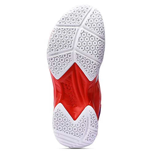 Image of Yonex SHB 37 EX WIDE Badminton Shoes | Ideal for Badminton,Squash,Table Tennis,Volleyball | Non-Marking Sole | Power Cushion | Ergo Shape | Hexagrip | White Red |UK 8