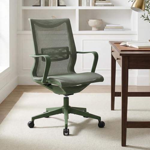 LuxErgo Ergonomic Mesh Office Chair Mid Back Desk Chair with Lumbar Support & Armrests Height Adjustable 115 Recline 360 Swivel Rolling Task Chairs for Home Office Green