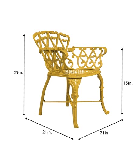 Image of BRISHI Cast Aluminium Garden Patio Seating Chair and Table Set for Balcony Outdoor Furniture with 1 Table and 2 Chair Set (Yellow)