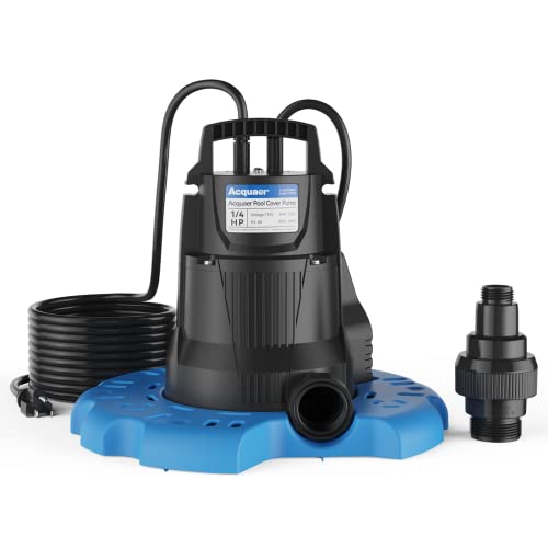 Acquaer 1/3 HP Automatic Swimming Pool Cover Pump, 2950 GPH Submersible water pump with 3/4” Check Valve Adapter & 25ft Power Cord, Water Removal for Pool, Hot Tubs, Rooftops, Water Beds and more