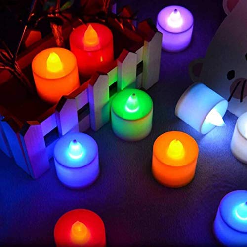 Image of Tea Light Candle, Smokeless Multi Color led,Color Changing Flame Less, Battery Operated Led Multi Color Candles Diya for Diwali Gift, Multi Color Flickering LED Tealights (12 pce)