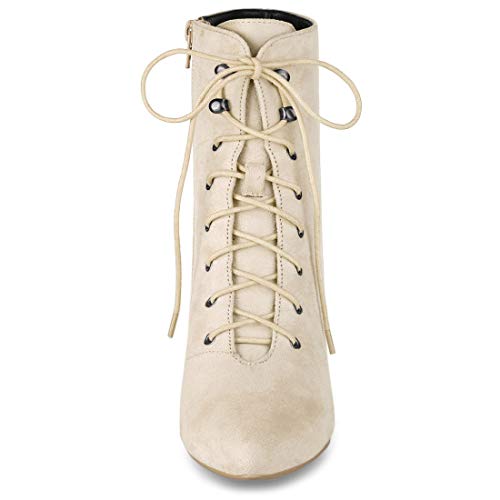 Allegra K Women's Pointy Toe Zip Lace Up Stiletto Heel Beige Ankle Boots 9 M Us #TOP2