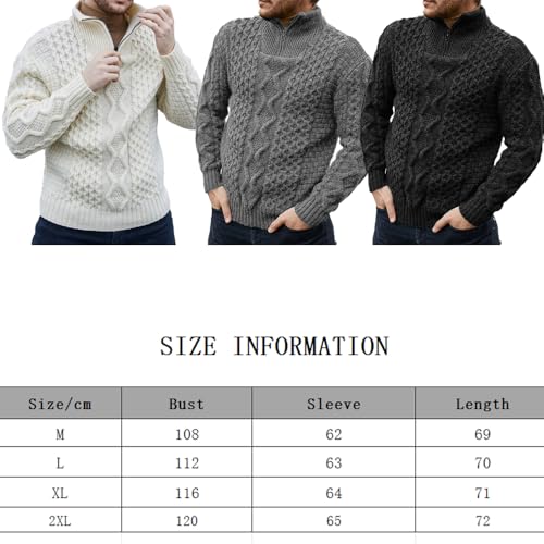 Men's Winter Cable Zipper Turtleneck Jacquard Pullover Sweater, Men's Quarter Zip Sweater, Mock Neck Polo Sweater2