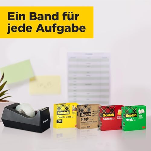 Scotch Tischabroller schwarz – Klebebandabroller inkl. 3 Rollen Scotch Magic transparentes Klebeband (19 mm x 33 m) – Funktional und benutzerfreundlich
