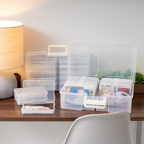 Image of IRIS USA 4 inch x 6 inch |Made in USA| 2-Pack Photo Organizers and Picture Storage Box with Handle, 12 Inner Cases /Containers for Tasks, Stickers, Ephemera, & Flashcards - Clear