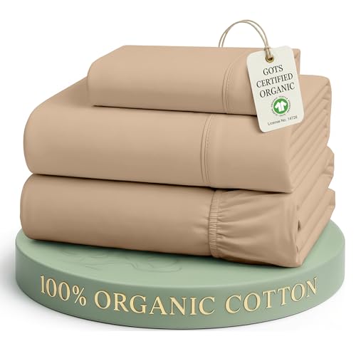 Image of LANE LINEN 100% Organic Cotton Sheets Set Pure Long- Staple Percale Weave - Bedding for Bed Fits Mattress Upto 15in Deep Pocket (Twin Taupe)