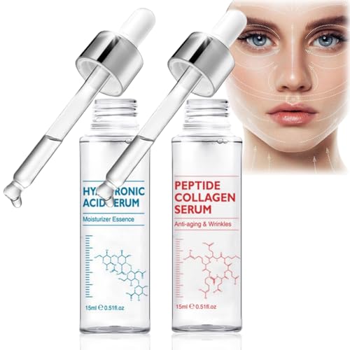 2PCS Collagen Serum for Face,Hyaluronic Acid Serum for Face,Anti Aging Serum for Face,Peptide Serum,Face Serum for Women,Anti Wrinkle Serum,Facial Serum Hyaluronic Acid,Tightening Serums Skincare