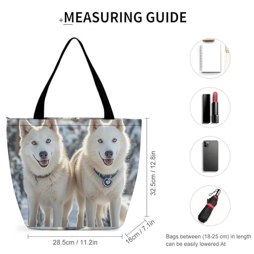 Women Tote Bags with Handles Husky Dogs Shoulder Bag with Zipper Handbags Shopping Bags Travel Bag Beach Bag Reusable Grocery Bag for Swim Holiday Gift2