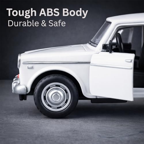 Image of Retro Sedan Toy Car with Pull-Back Action & Openable Doors| Durable ABS Plastic Classic Car Toy for Kids (3+ Years)|White
